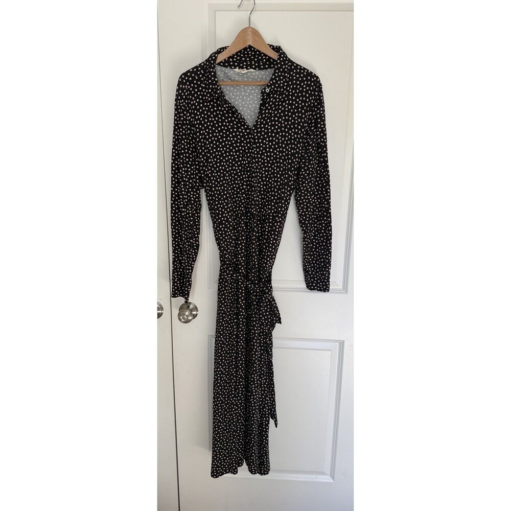 Boden Black beige polka Dot Maxi Shirt Dress Button Front Belted 20-22 plus - Picture 2 of 7